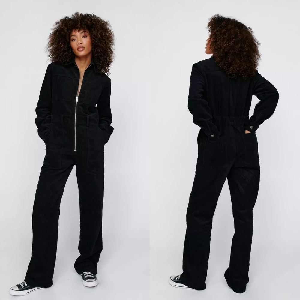 Nasty Gal Premium Cord Zip Long Sleeve Dungarees Corduroy Coveralls Overalls 6